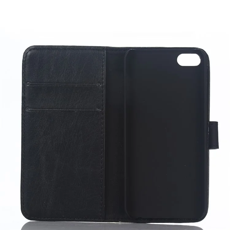 For iPod Touch 6 Retro Crazy Horse Leather Wallet Case with Stand - Black
