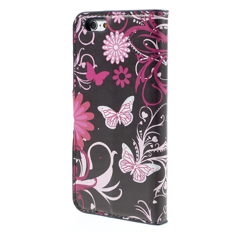 Wallet Leather Stand Cover for iPhone 6s - Butterfly Flowers