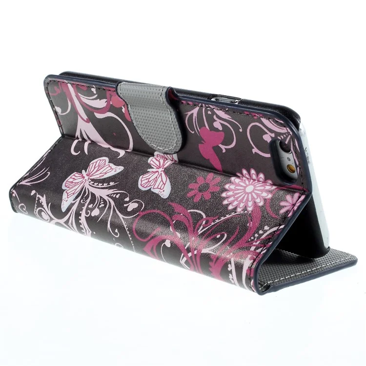 Wallet Leather Stand Cover for iPhone 6s - Butterfly Flowers
