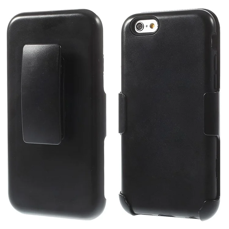 Glossy Plastic & Silicone Slide Holster Case w/ Belt Clip for iPhone 6 - Black