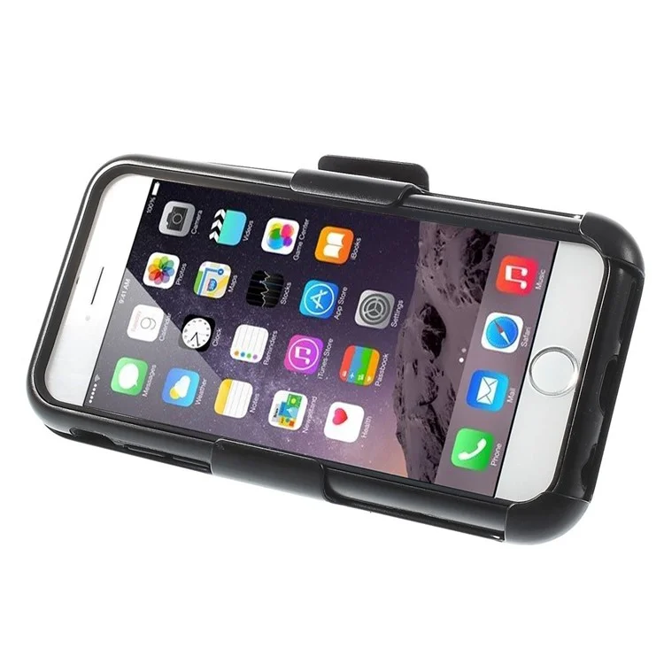 Glossy Plastic & Silicone Slide Holster Case w/ Belt Clip for iPhone 6 - Black