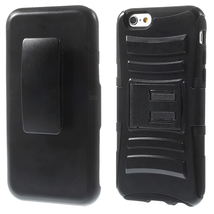 Silicone & Plastic Combo Belt Clip Holster Stand Case for iPhone 6s / 6 - Black