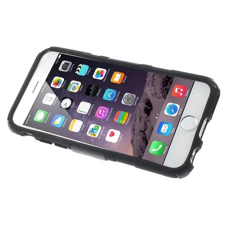 Silicone & Plastic Combo Belt Clip Holster Stand Case for iPhone 6s / 6 - Black