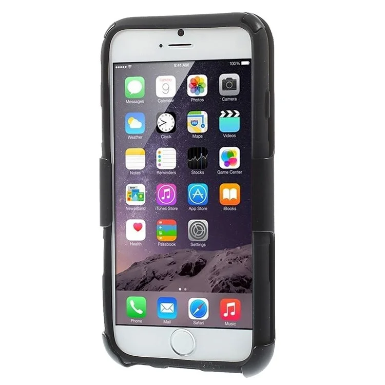 Silicone & Plastic Combo Belt Clip Holster Stand Case for iPhone 6s / 6 - Black
