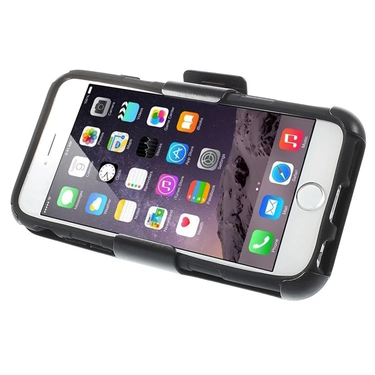 Silicone & Plastic Combo Belt Clip Holster Stand Case for iPhone 6s / 6 - Black