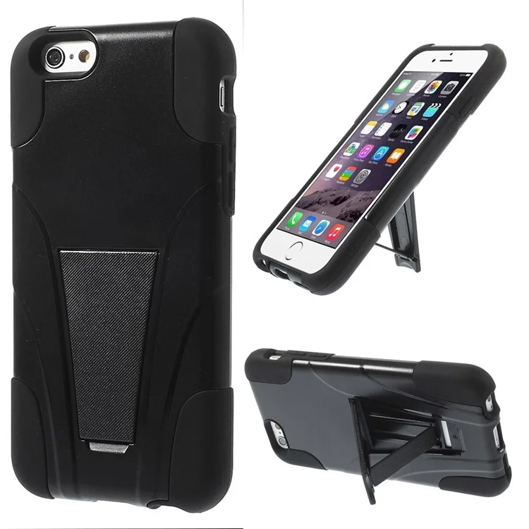 2 in 1 Plastic & Silicone Hybrid Case w/ Kickstand for iPhone 6s 6 4.7 inch - Black