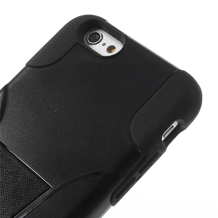 2 in 1 Plastic & Silicone Hybrid Case w/ Kickstand for iPhone 6s 6 4.7 inch - Black