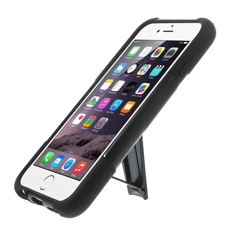 2 in 1 Plastic & Silicone Hybrid Case w/ Kickstand for iPhone 6s 6 4.7 inch - Black