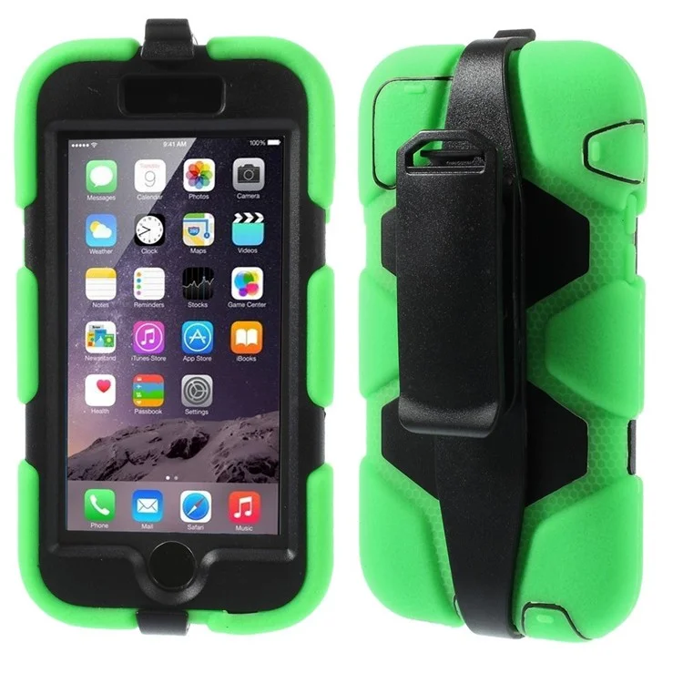 Heavy Duty Silicone & PC Combo Case for iPhone 6 w/ Belt Clip - Green