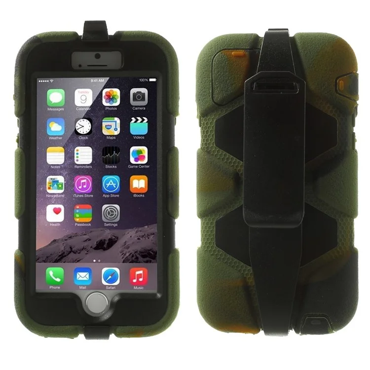 Heavy Duty Silicone & PC Shell Case for iPhone 6 / 6s 4.7 inch w/ Belt Clip - Camouflage