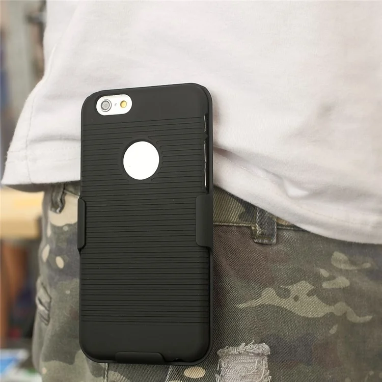 Anti-slip Stripe Slide Holster Case w/ Swivel Belt Clip Stand for iPhone 6s 6 - Black