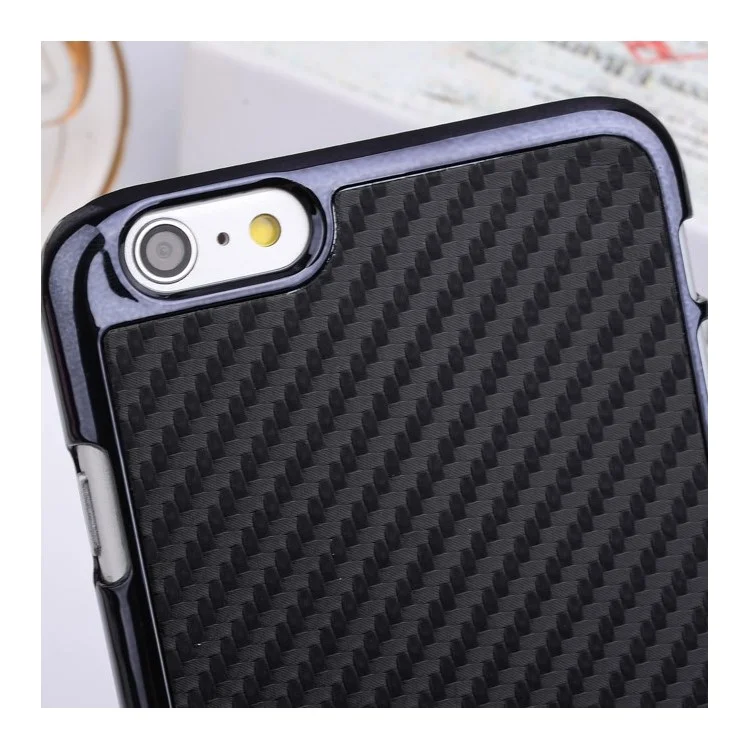 Carbon Fiber Leather Coated Plating Plastic Case for iPhone 6 Plus / 6s Plus 5.5 inch - Black