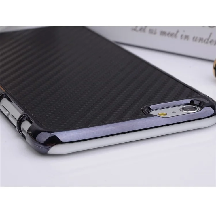 Carbon Fiber Leather Coated Plating Plastic Case for iPhone 6 Plus / 6s Plus 5.5 inch - Black