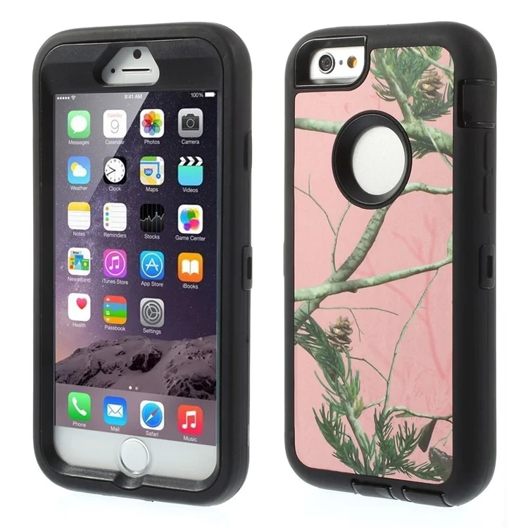 Real Tree Branch Detachable 3 in 1 PC + TPU Hybrid Protective Case for iPhone 6s 6 - Pink Background