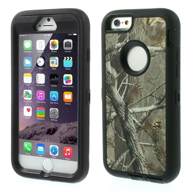 Real Tree Branch Detachable 3 in 1 PC + TPU Hybrid Protective Shell for iPhone 6s 6 - Grey Background