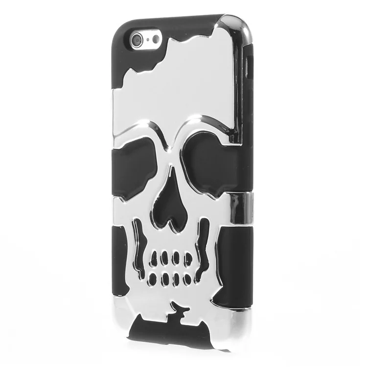 Skull Pattern Plastic + Silicone Hybrid Cover for iPhone 6s 6 - Silver