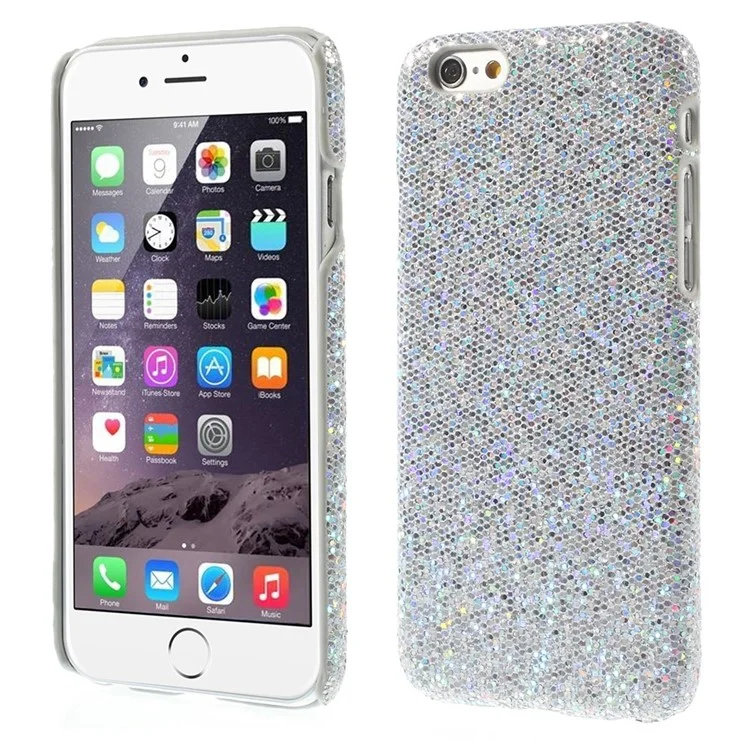 Glitter Sequins Leather Coated Hard Plastic Case for iPhone 6s 6 - Silver