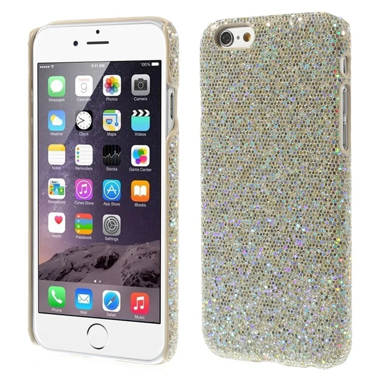 Glitter Sequins Leather Coated Hard Plastic Shell for iPhone 6s 6 - Champagne