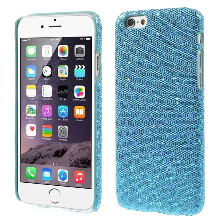 Glitter Sequins Leather Coated Hard Plastic Case Shell for iPhone 6s 6 - Blue