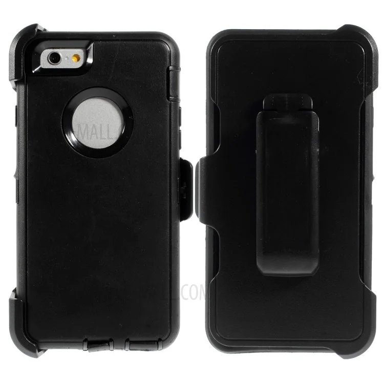 Shockproof PC + TPU Hybrid Case w/ Swivel Belt Clip Stand for iPhone 6s 6 - Black