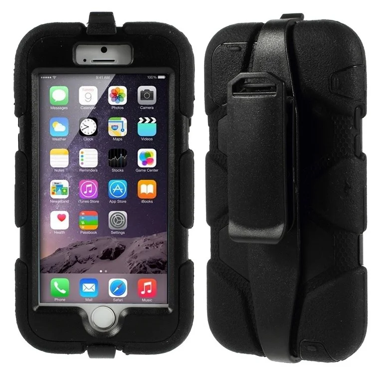 Heavy Duty Silicone & PC Hybrid Case for iPhone 6 Plus / 6s Plus 5.5" w/ Belt Clip - Black