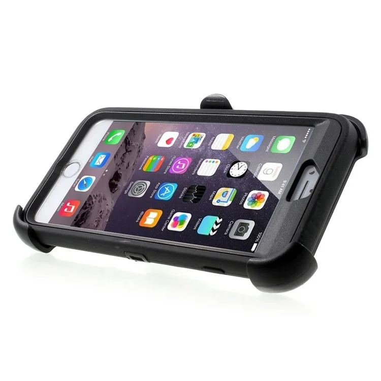 4-Piece PC & TPU Heavy Duty Case for iPhone 6s Plus / 6 Plus w/ Swivel Belt Clip - Black