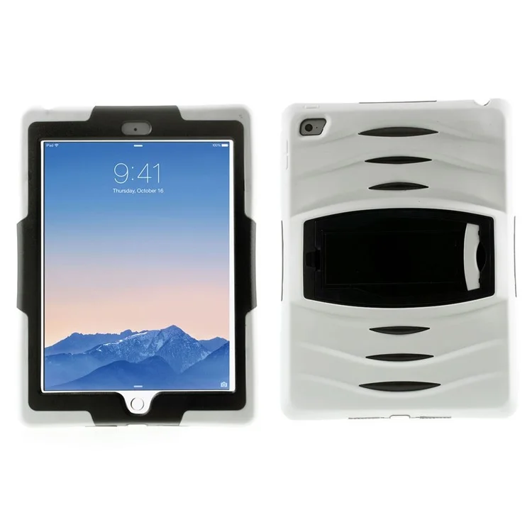 Rugged Plastic + Silicone Full Protection Combo Cover w/ Kickstand for iPad Air 2 - White