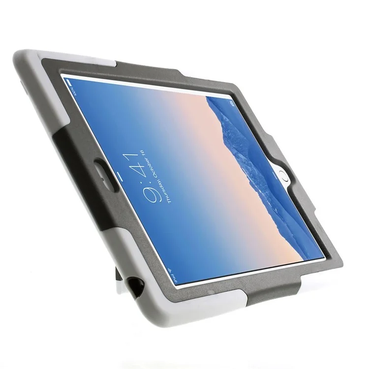 Rugged Plastic + Silicone Full Protection Combo Cover w/ Kickstand for iPad Air 2 - White