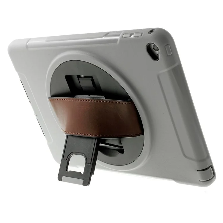 Grey Heavy Duty TPU & Snap-on PC Case for iPad Air 2 w/ Rotary Kickstand & Handstrap