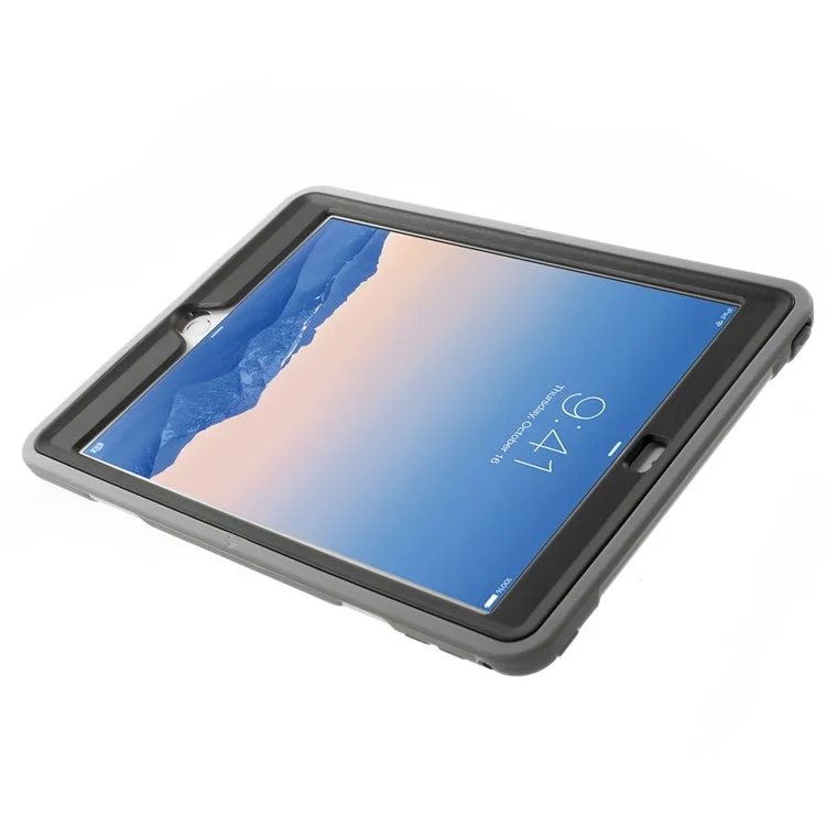 Grey Heavy Duty TPU & Snap-on PC Case for iPad Air 2 w/ Rotary Kickstand & Handstrap