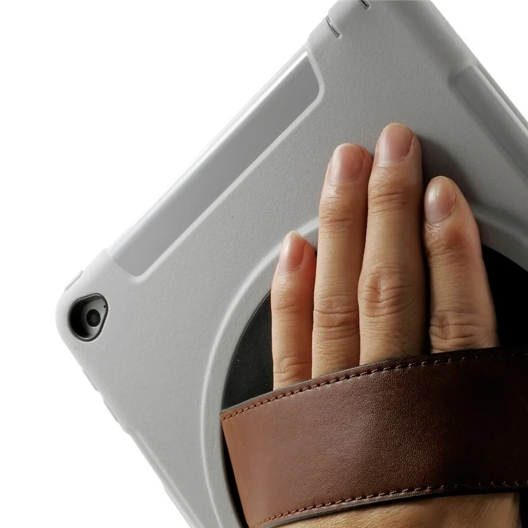 Grey Heavy Duty TPU & Snap-on PC Case for iPad Air 2 w/ Rotary Kickstand & Handstrap