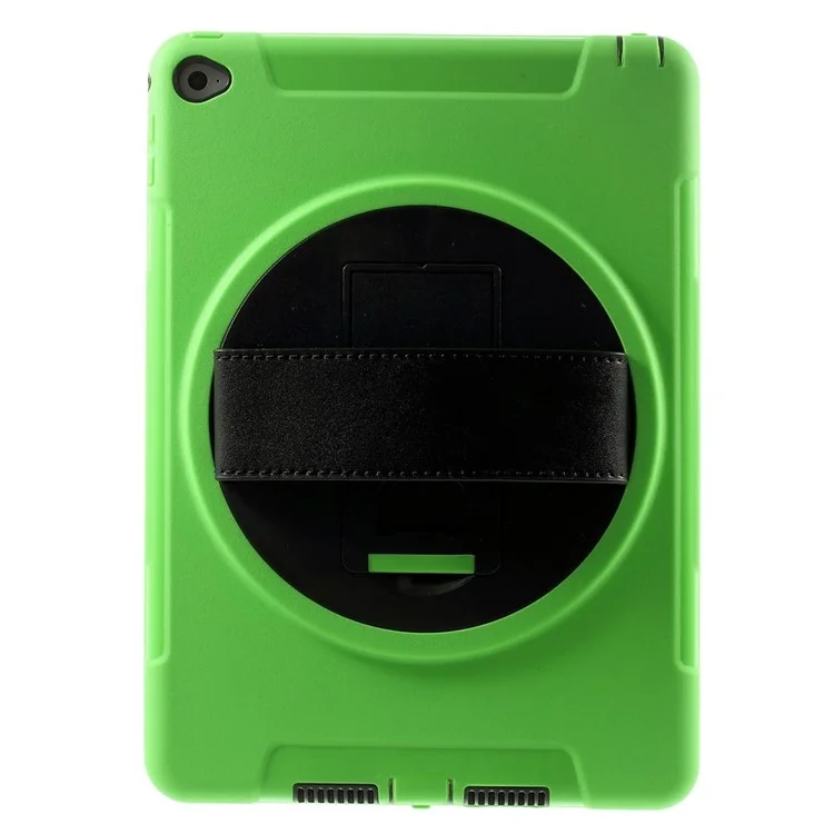 Green Heavy Duty TPU & Snap-on PC Cover for iPad Air 2 w/ Rotary Kickstand & Handstrap