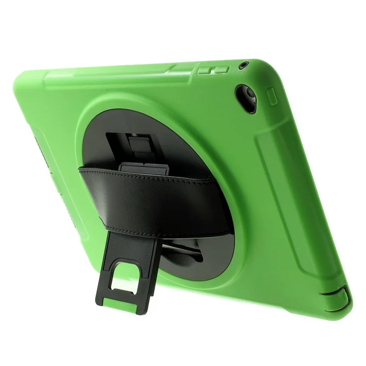 Green Heavy Duty TPU & Snap-on PC Cover for iPad Air 2 w/ Rotary Kickstand & Handstrap