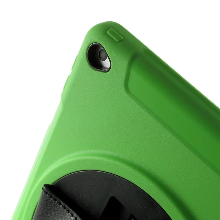 Green Heavy Duty TPU & Snap-on PC Cover for iPad Air 2 w/ Rotary Kickstand & Handstrap