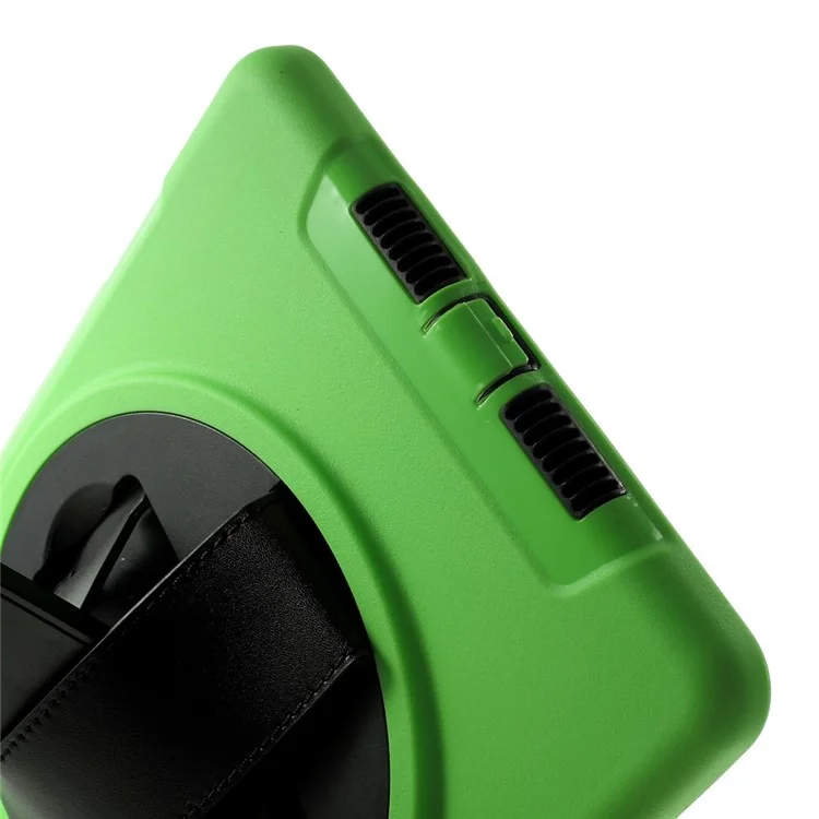 Green Heavy Duty TPU & Snap-on PC Cover for iPad Air 2 w/ Rotary Kickstand & Handstrap