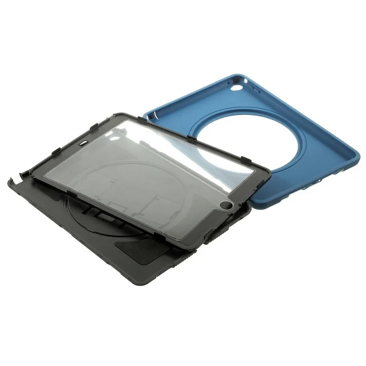 Blue Heavy Duty TPU & Snap-on PC Cover for iPad Air 2 w/ Rotary Kickstand & Handstrap