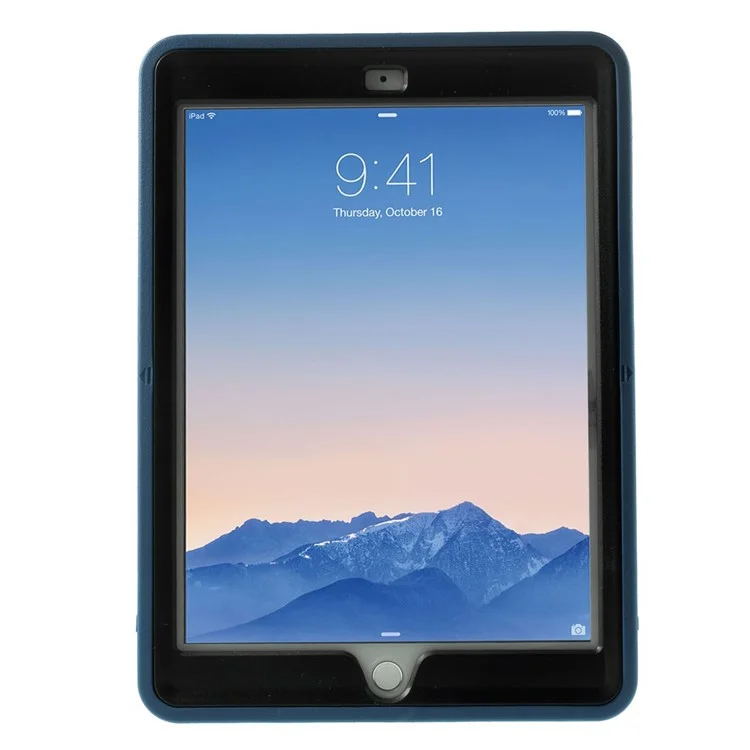 Blue Heavy Duty TPU & Snap-on PC Cover for iPad Air 2 w/ Rotary Kickstand & Handstrap