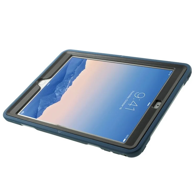 Blue Heavy Duty TPU & Snap-on PC Cover for iPad Air 2 w/ Rotary Kickstand & Handstrap