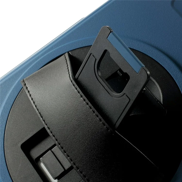 Blue Heavy Duty TPU & Snap-on PC Cover for iPad Air 2 w/ Rotary Kickstand & Handstrap