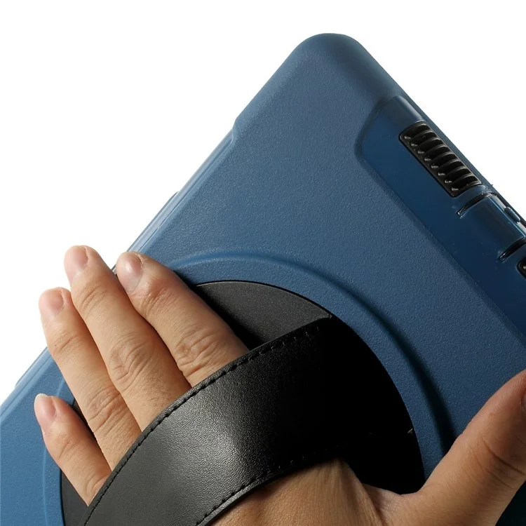 Blue Heavy Duty TPU & Snap-on PC Cover for iPad Air 2 w/ Rotary Kickstand & Handstrap