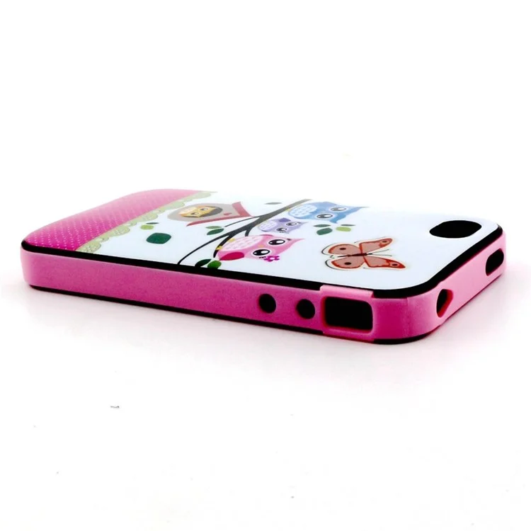 For iPhone 4 4S PC Bumper and TPU Combo Case - Owl Family and Butterfly