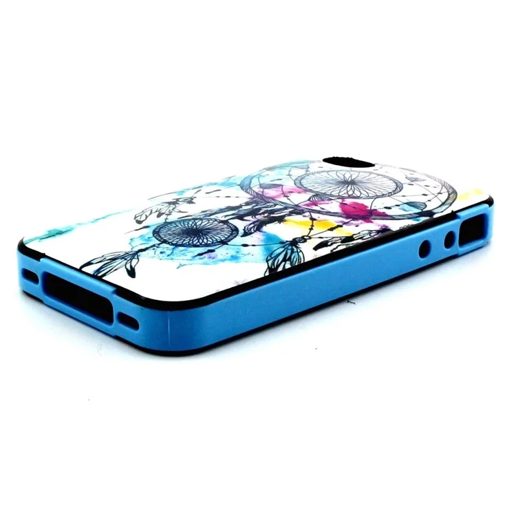 Plastic Rim and TPU Hybrid Case for iPhone 4 4S - Blue Dream Catcher