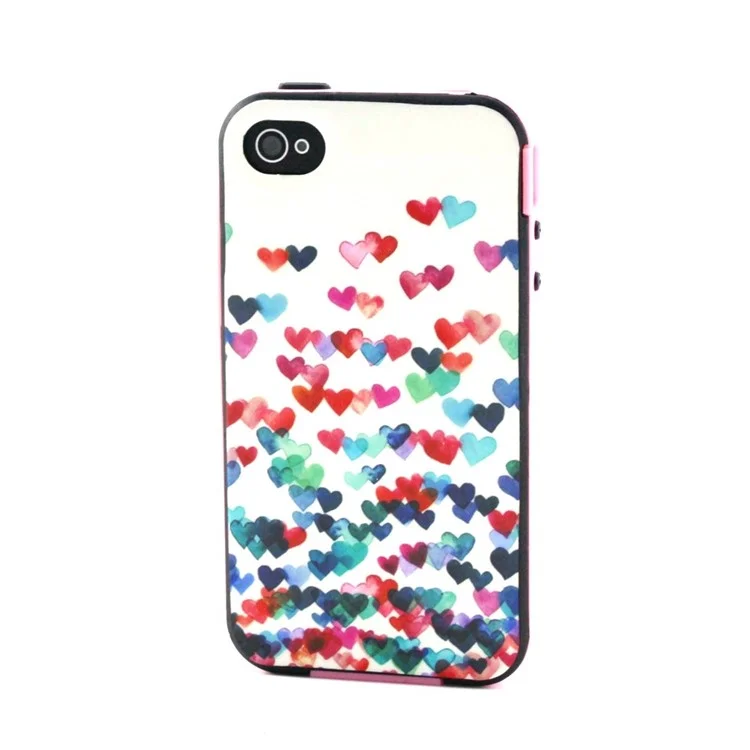 Plastic Frame and TPU 2-in-1 Back Case for iPhone 4 4S - Multiple Colorful Hearts