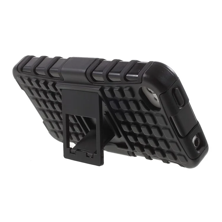 Anti-slip Grid Pattern PC + TPU Hybrid Case for iPhone 4s 4 with Kickstand - Black