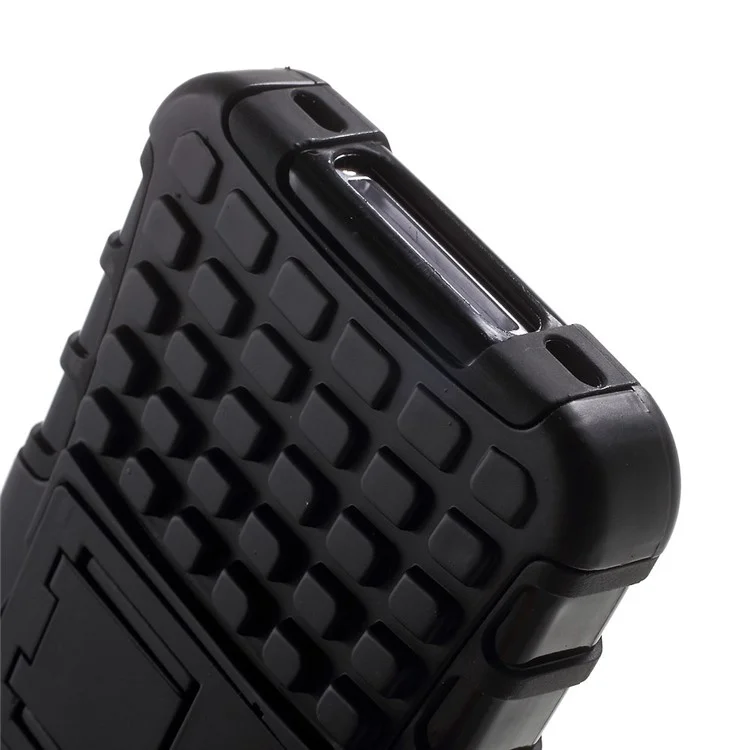Anti-slip Grid Pattern PC + TPU Hybrid Case for iPhone 4s 4 with Kickstand - Black