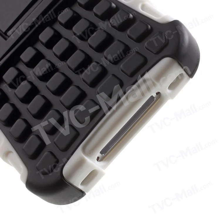 Anti-slip Grid Pattern PC + TPU Hybrid Cover for iPhone 4s 4 with Kickstand - White
