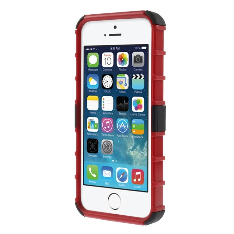 Detachable PC and TPU Cover for iPhone SE 5s 5 with Kickstand - Red