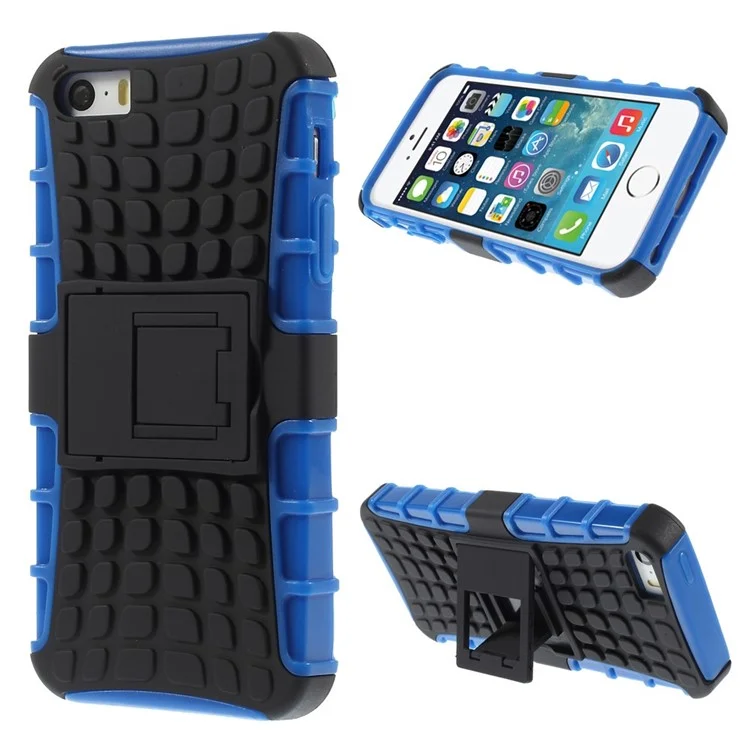 PC and TPU Hybrid Case with Kickstand for iPhone SE 5s 5 - Blue