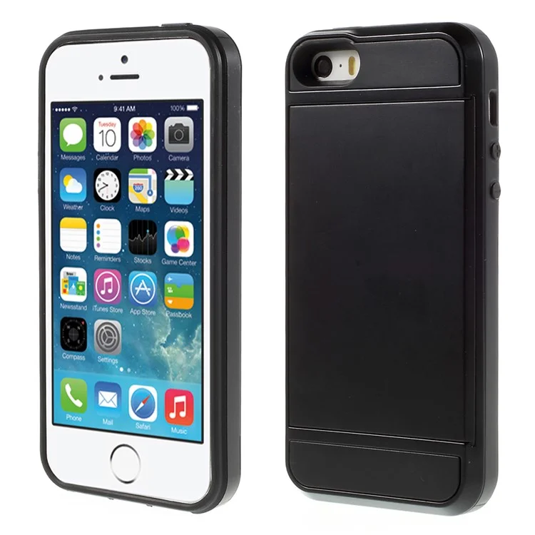 Slide Card Slot Plastic + TPU Hybrid Phone Case for iPhone SE 5s 5 - Black