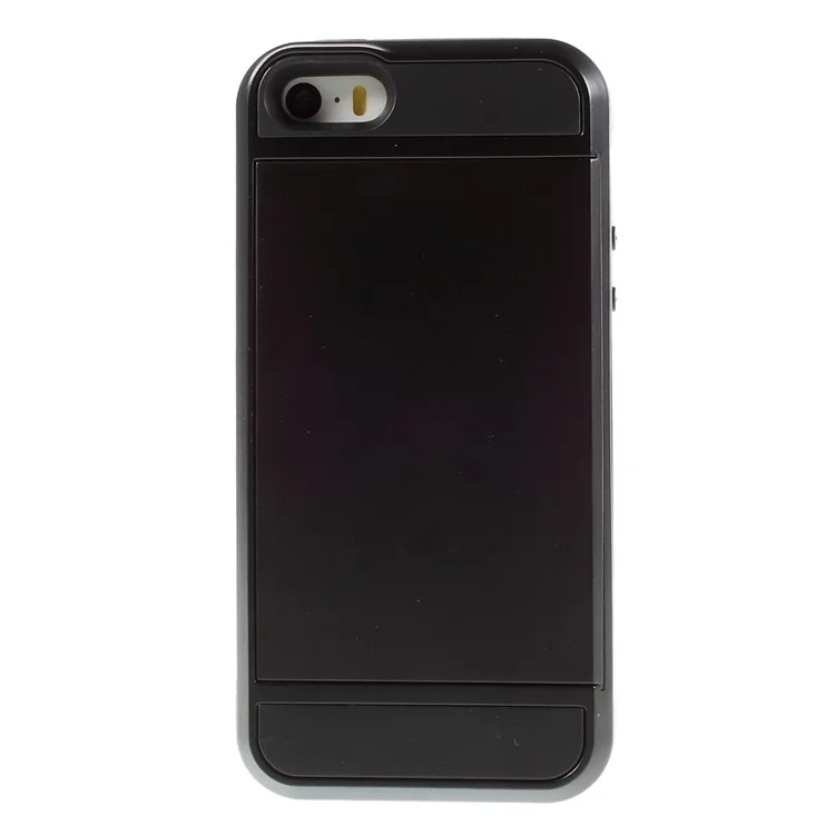 Slide Card Slot Plastic + TPU Hybrid Phone Case for iPhone SE 5s 5 - Black